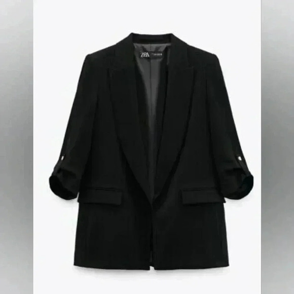 ZARA Open Blazer Women’s Size XS Rolled-Up Sleeves Black - Picture 1 of 10
